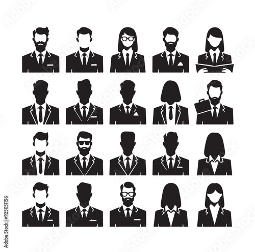 Business avatars set silhouette vector illustration