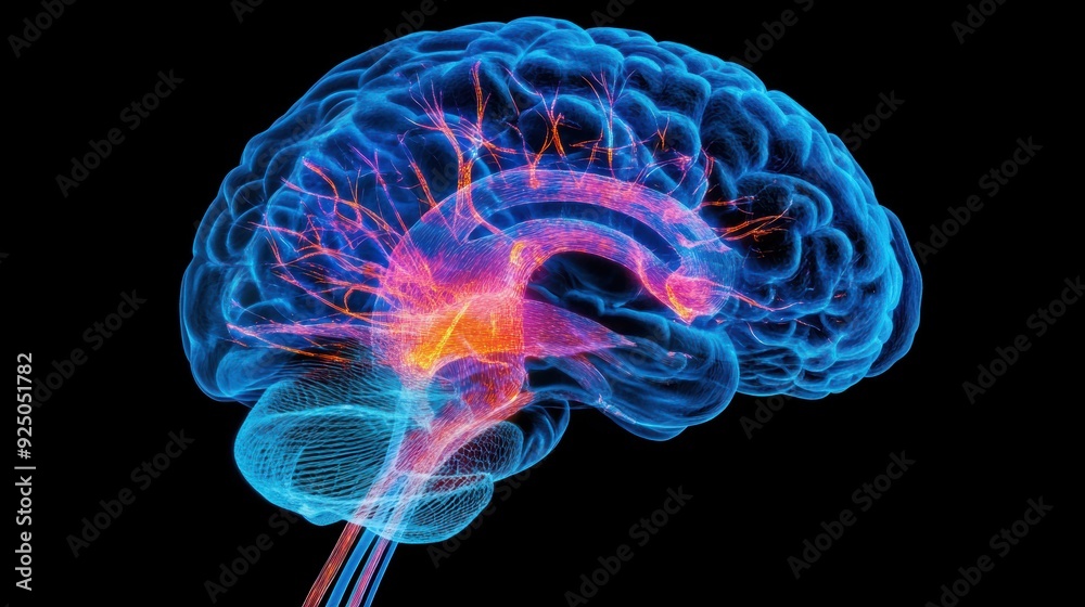 Illuminated Human Brain Showing Neural Pathways Connection for Neuroscience and Medical Concepts Illuminated Human Brain Showing Neural Pathways Connection for Neuroscience and Medical Concepts