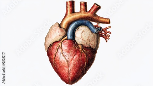 Detailed Human Heart Anatomy Displaying Labeled Chambers and Valves for Medical Education and Research Purposes