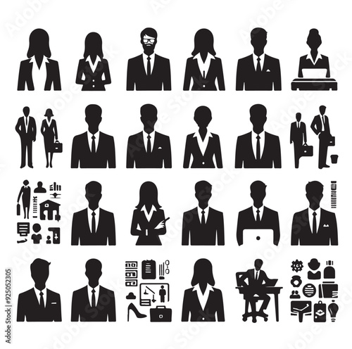 Business avatars set silhouette vector illustration