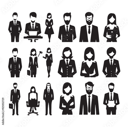 Business avatars set silhouette vector illustration