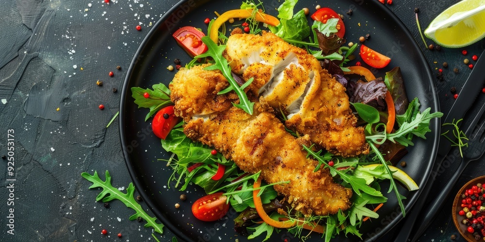 Crispy Fried Fish with Fresh Salad Crispy Fried Fish with Fresh Salad