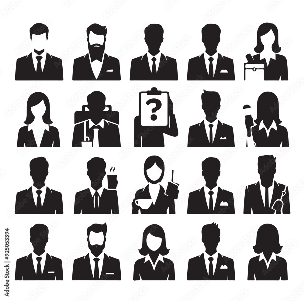Business avatars set silhouette vector illustration Business avatars set silhouette vector illustration