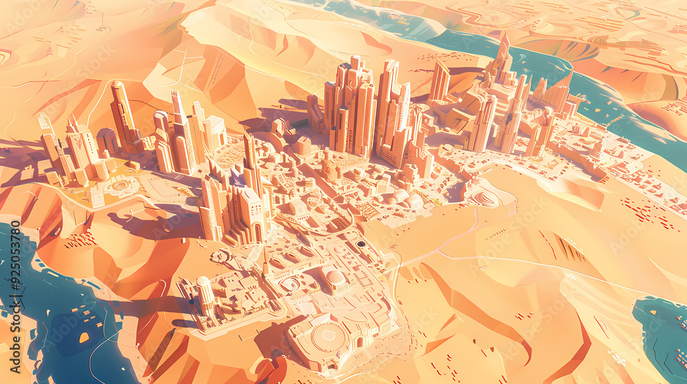 Drone view of Desert city ,vector image style Drone view of Desert city ,vector image style