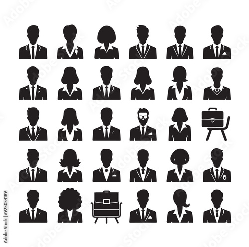 Business avatars set silhouette vector illustration