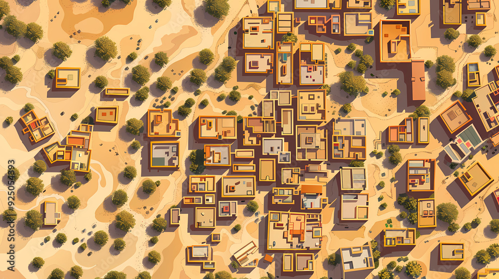 Fototapeta premium Drone view of Desert city ,vector image style