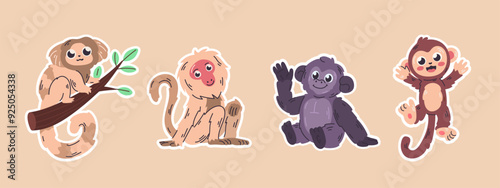 Cute cartoon monkeys in various playful poses