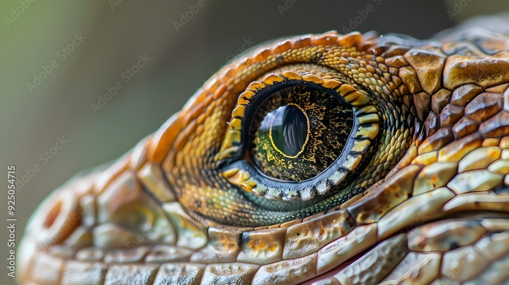 Naklejka premium Captivating Macro Close Up of a Lizard s Mesmerizing Eye with Intricate Patterns and Textures