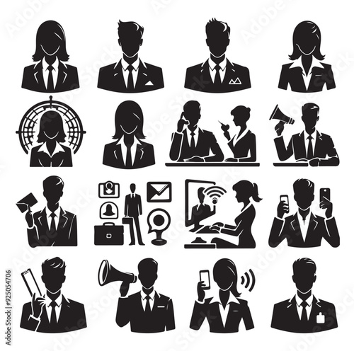 Business avatars set silhouette vector illustration