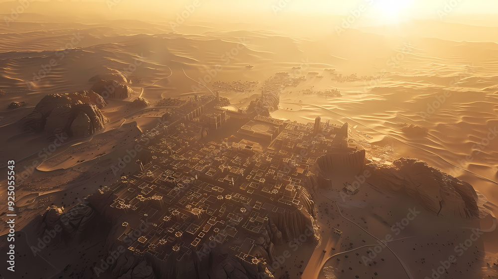 Naklejka premium Drone view of Desert city ,vector image style
