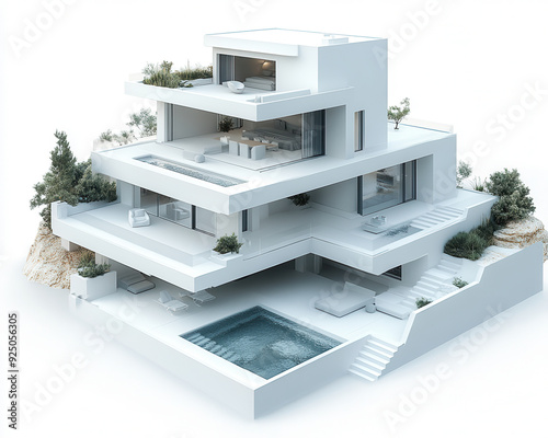 Fototapeta Naklejka Na Ścianę i Meble -  Professional 3d generated unique house architecture, ad mockup, isolated on a white background.