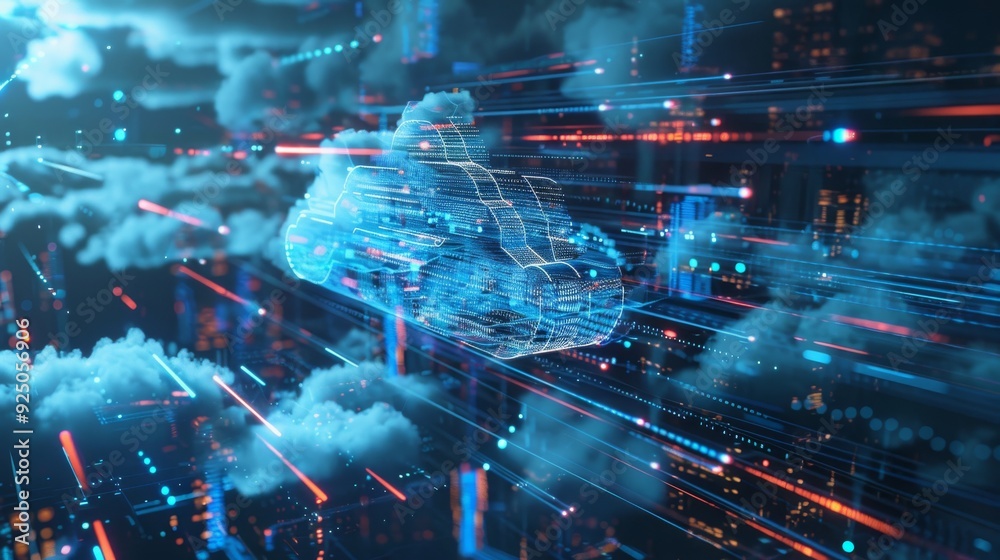 Obraz premium digital information technology solutions , futuristic web application development , advanced hologram technology