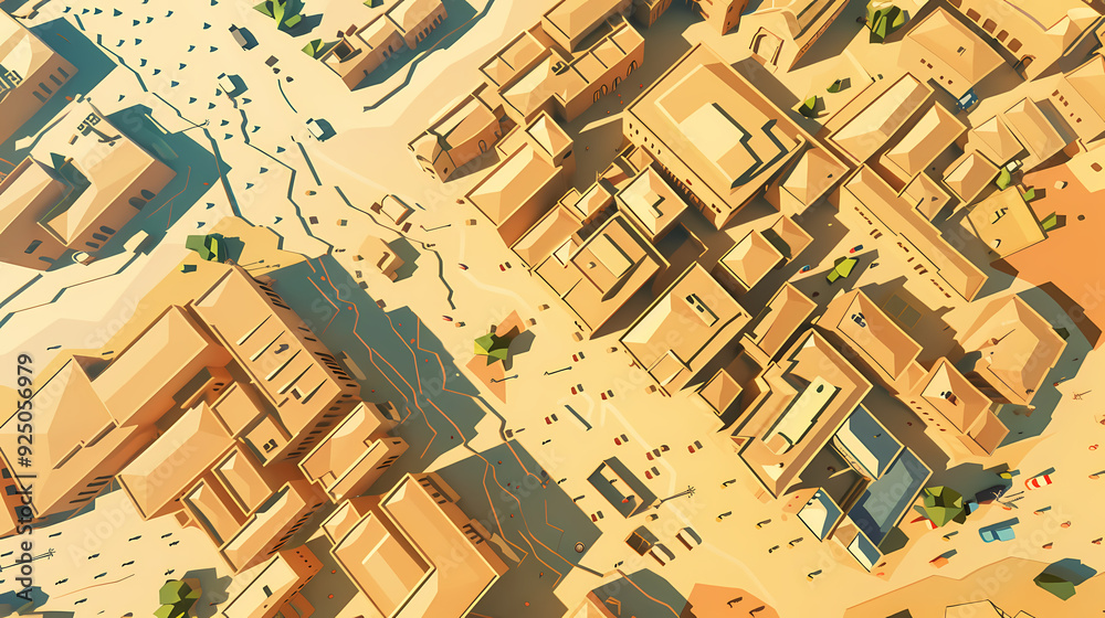 Obraz premium Drone view of Desert city ,vector image style