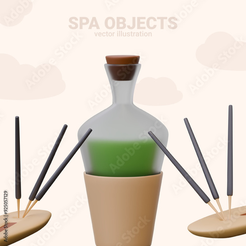 Set of spa items for aromatherapy concepts. Oriental medicine procedure vector templates