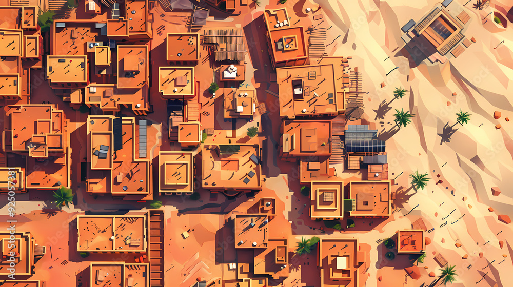 Fototapeta premium Drone view of Desert city ,vector image style