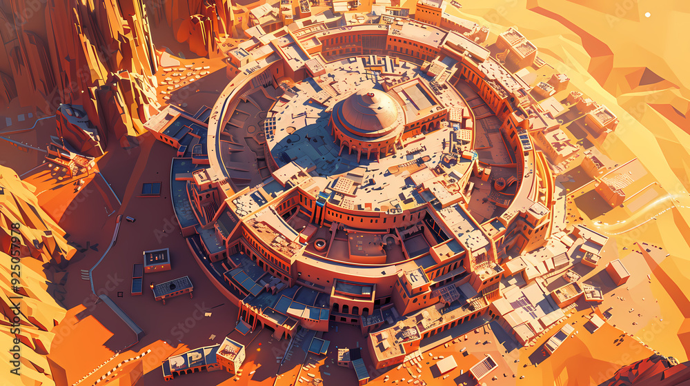 Drone view of Desert city ,vector image style
