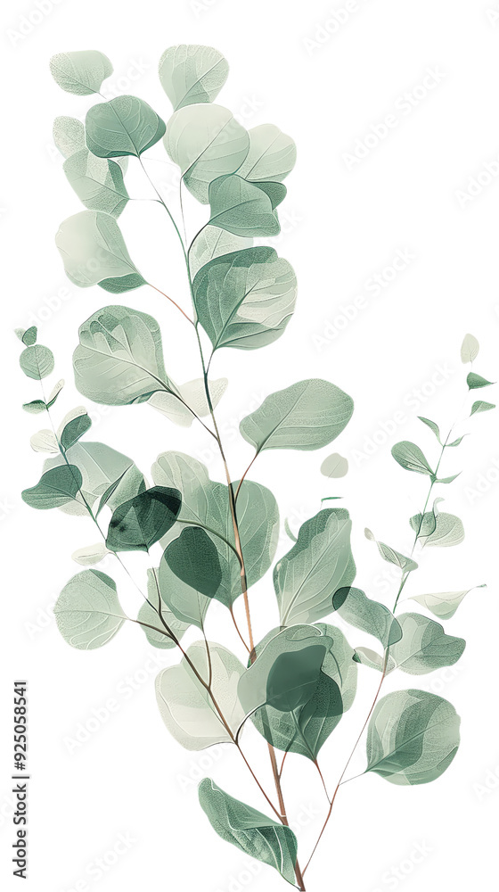 Obraz premium Elegant eucalyptus branch with soft green leaves, perfect for nature-themed designs and eco-friendly concepts.