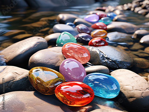Zen stones balanced on the beach sunrise light meditation and relaxation