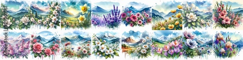 flowers. Watercolor splash style. AI generated illustration
