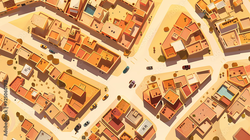 Drone view of Desert city ,vector image style Drone view of Desert city ,vector image style