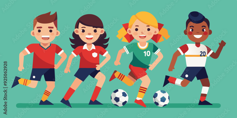Set of soccer player characters. Men and women in sportswear playing football on an isolated background
Set of soccer player characters. Men and women in sportswear playing football on an isolated background