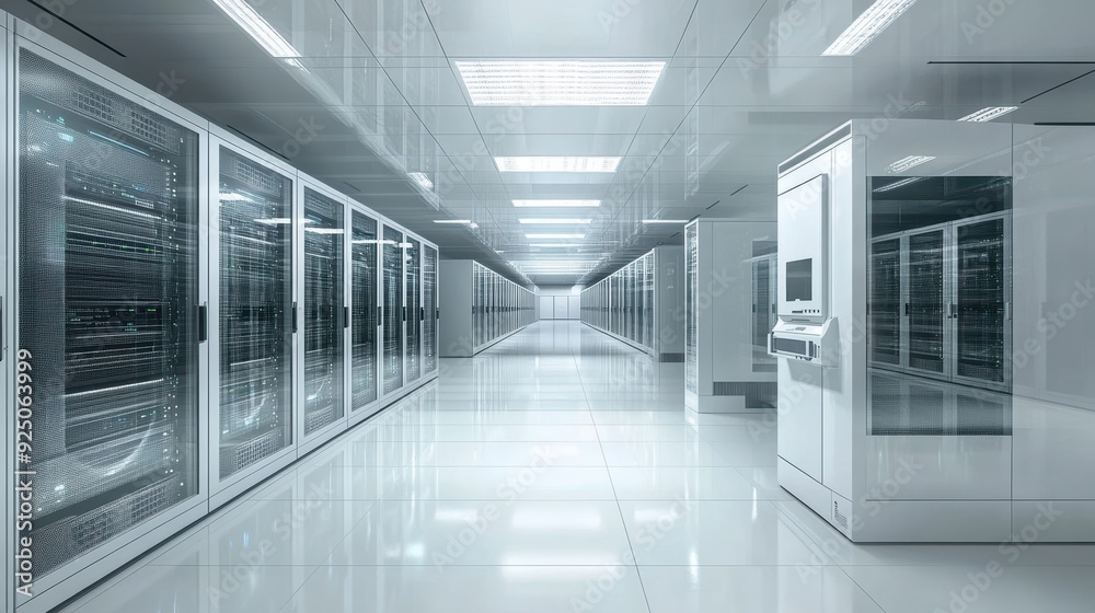 Cutting-Edge Data Center with Energy-Efficient Cooling Units and High-Density Server Racks