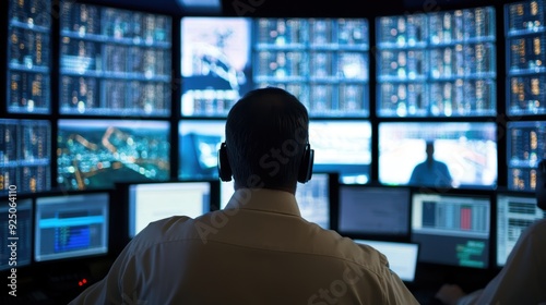 Monitoring Data Center Access: Security Personnel in High-Tech Control Room