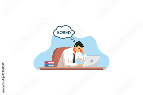 Bored young man at the desk with tired expressions. vector illustrations.