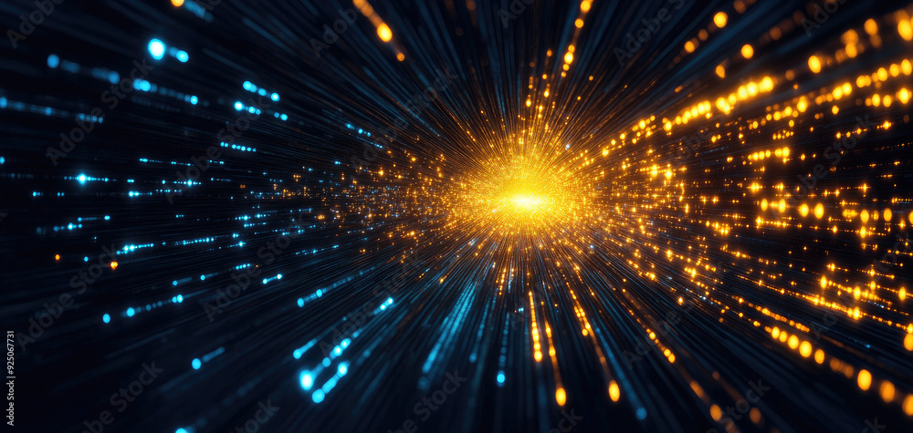 Naklejka premium A stunning burst of light with particles streaming in motion, creating a dynamic and energetic visual effect.