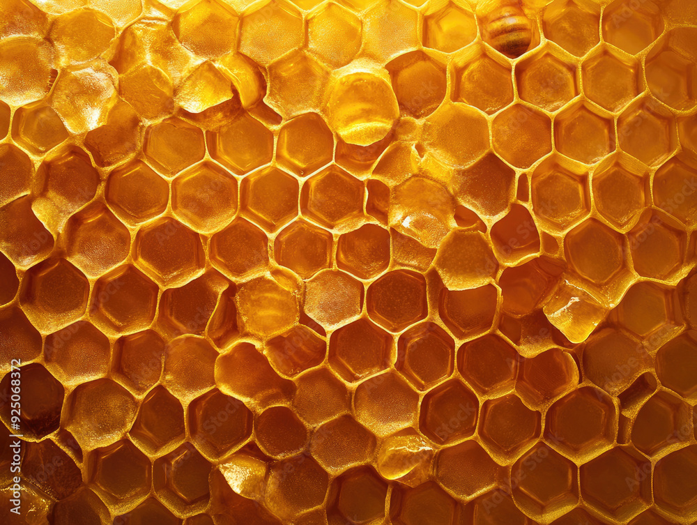 Close-up view of natural honeycomb structure showcasing intricate hexagonal patterns and golden hues, perfect for food imagery. Close-up view of natural honeycomb structure showcasing intricate hexagonal patterns and golden hues, perfect for food imagery.
