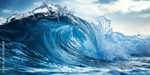 Fototapeta Naklejka Na Ścianę i Meble -  An intense and dramatic ocean wave captured mid-splash under the light of the setting sun, portraying natural power.