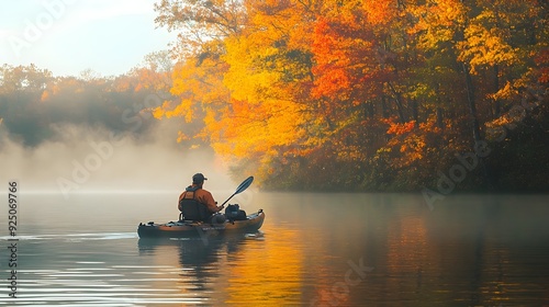 Fototapeta Naklejka Na Ścianę i Meble -  kayak on lake with morning fog 