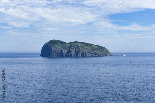 High angle view of Jugdo Island on the against blue sky in summer at Jeodong-ri near Ulleung-gun, South Korea