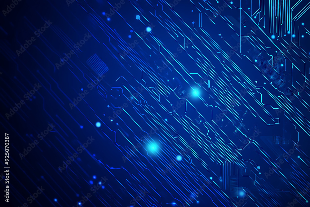 Futuristic vector illustration of a blue circuit board with intricate digital tech elements, perfect for advanced technology backgrounds.
