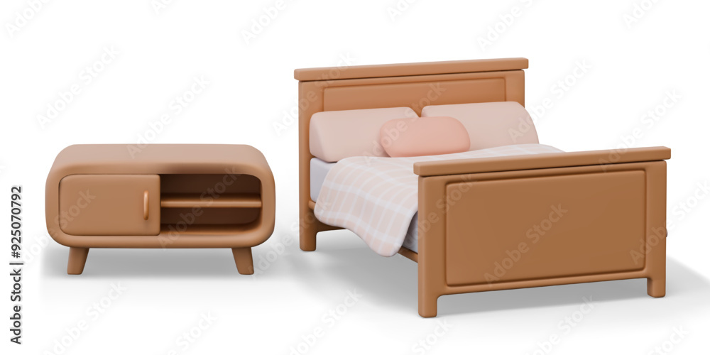 Vector furniture composition for bedroom. Isolated realistic wooden objects Vector furniture composition for bedroom. Isolated realistic wooden objects