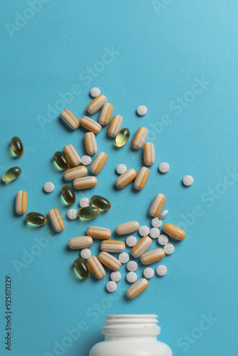 Tablets on monochrome background