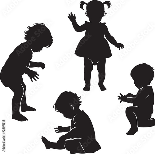 silhouette of toddlers vector art illustration