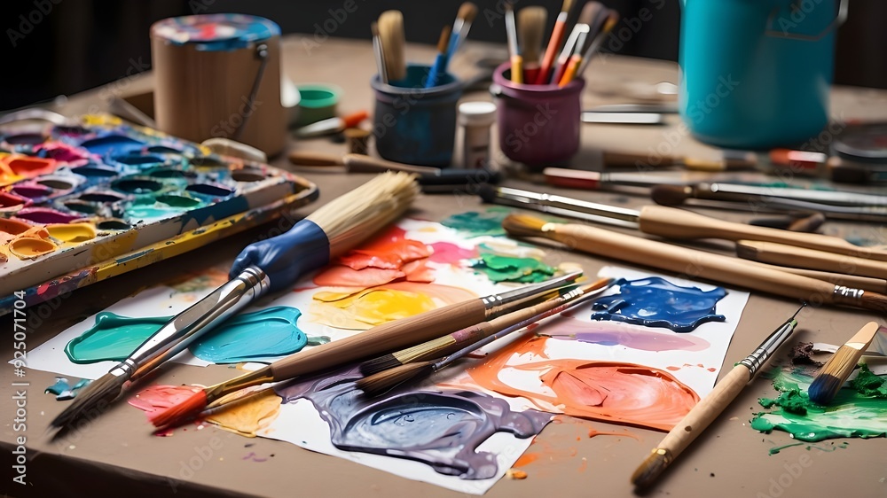 Naklejka premium sketching colored paintbrushes and painting instruments