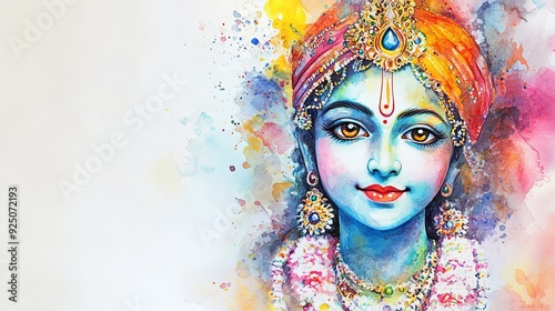 Watercolor Illustration for Janmashtami with Lord Krishna - Version 4