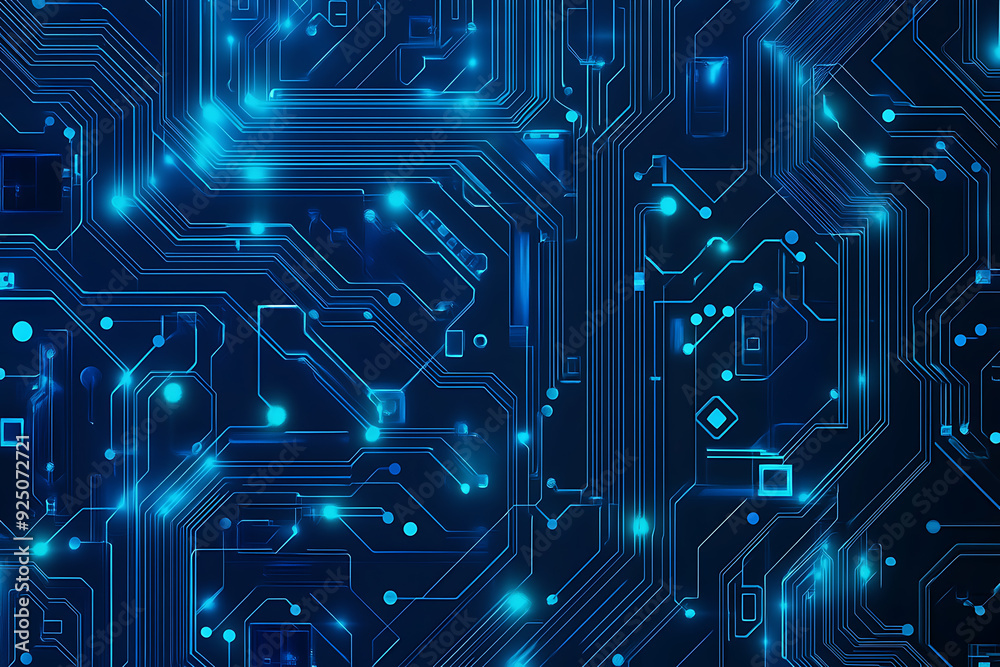 Futuristic vector illustration of a blue circuit board with intricate digital tech elements, perfect for advanced technology backgrounds. Futuristic vector illustration of a blue circuit board with intricate digital tech elements, perfect for advanced technology backgrounds.