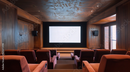 Home Theater Oasis, a spacious 3D entertainment room featuring a massive screen, plush seating, designed for immersive movie experiences and gatherings with friends and family