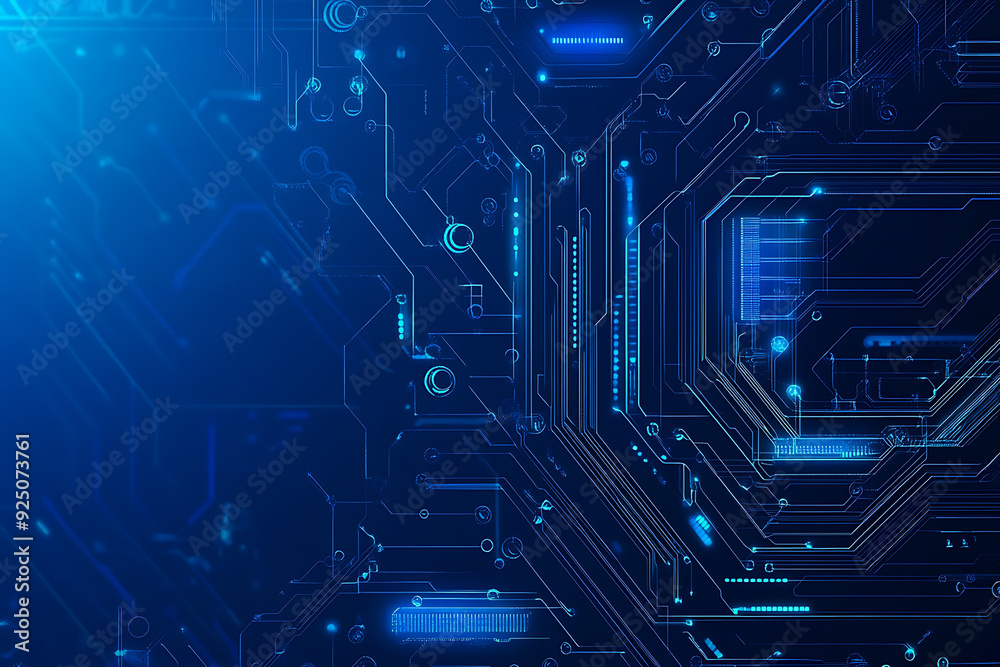 Futuristic vector illustration of a blue circuit board with intricate digital tech elements, perfect for advanced technology backgrounds. Futuristic vector illustration of a blue circuit board with intricate digital tech elements, perfect for advanced technology backgrounds.