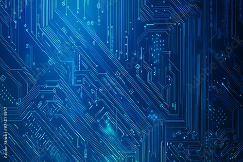 Futuristic vector illustration of a blue circuit board with intricate digital tech elements, perfect for advanced technology backgrounds.