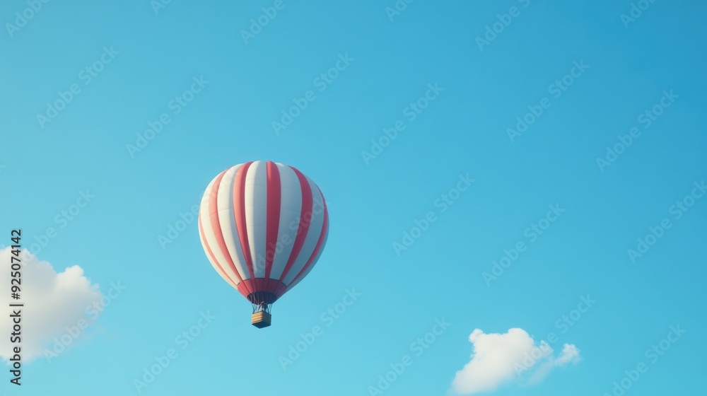 Obraz premium A hot air balloon flying in the sky with a red stripe, AI
