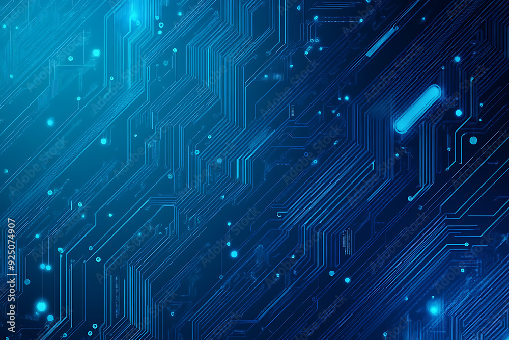 Futuristic vector illustration of a blue circuit board with intricate digital tech elements, perfect for advanced technology backgrounds.