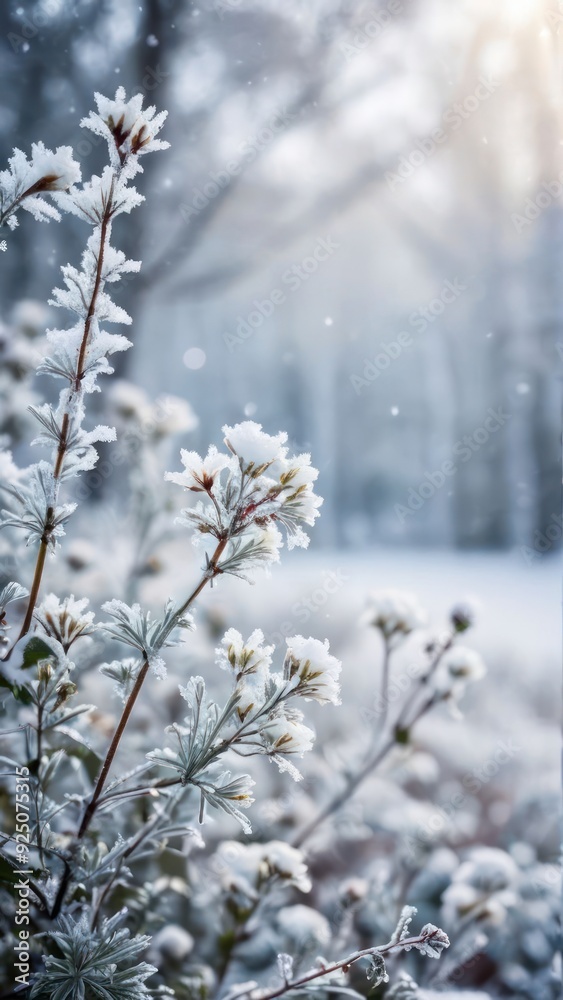 Snow-covered flowers in a garden during wintertime, Snow-covered flowers in a garden during wintertime,