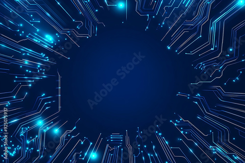 Futuristic vector illustration of a blue circuit board with intricate digital tech elements, perfect for advanced technology backgrounds.