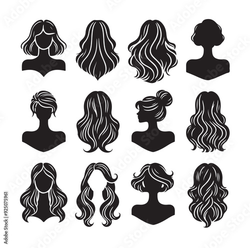 women wigs hairstyle silhouette vector illustration