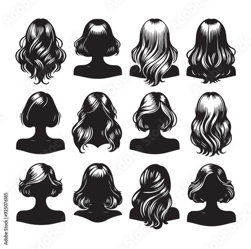 women wigs hairstyle silhouette vector illustration