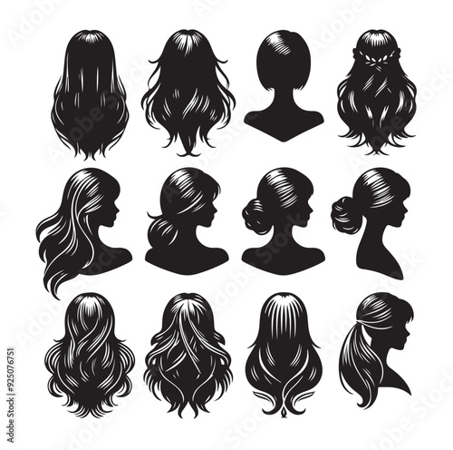 women wigs hairstyle silhouette vector illustration